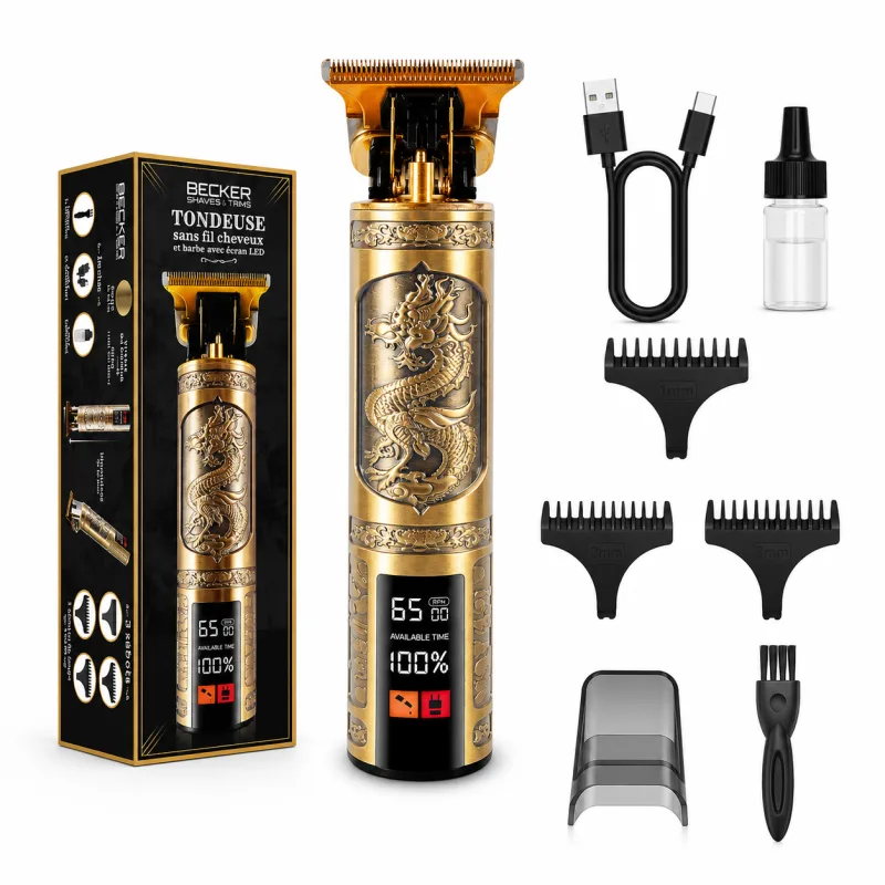 Becker - Dragon Gold - Tondeuse sans fil pour cheveux et barbe pour homme avec écran LED doré - miniature 2 - Zenkaa
