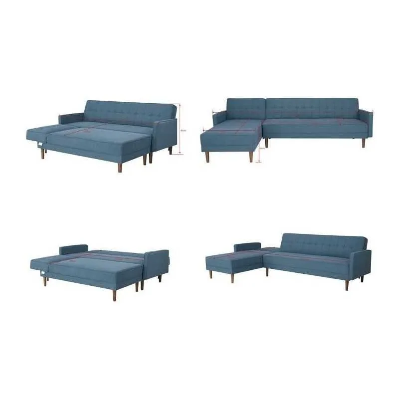 IMANIA CANAPÉ D'ANGLE RÉVERSIBLE 3 PLACES TISSU BLEU PIEDS EN BOIS ADIMANIACCTBL - miniature 4 - Zenkaa