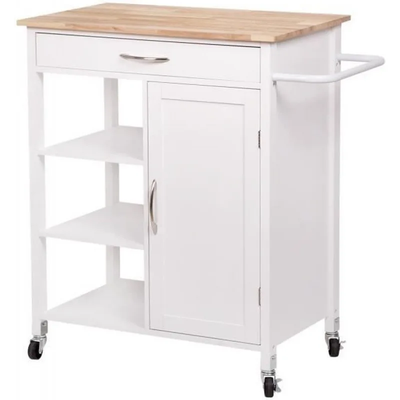 ENZO DESSERTE DE CUISINE 1 PORTE 1 TIROIR 3 ÉTAGÈRES EN HÉVÉA - BLANC LAQUÉ - HTENZOHTK110BL - miniature 3 - Zenkaa