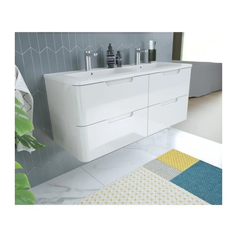RONDO 120 MEUBLE DE SALLE DE BAIN SUSPENDU - 4 TIROIRS + VASQUE - BLANC RONDOSET120WHT - miniature 6 - Zenkaa