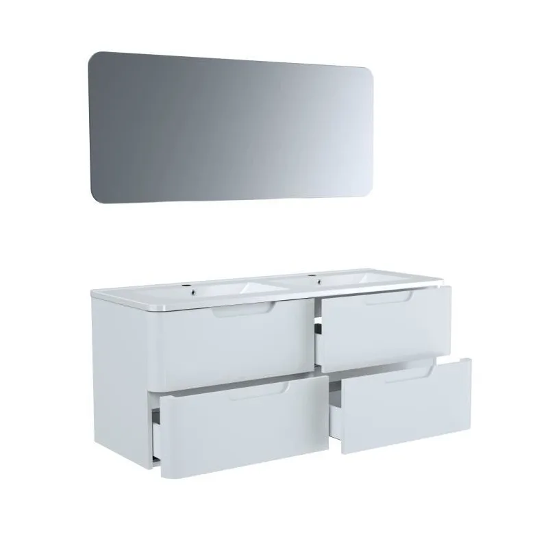 RONDO 120 MEUBLE DE SALLE DE BAIN SUSPENDU - 4 TIROIRS + VASQUE - BLANC RONDOSET120WHT - miniature 3 - Zenkaa