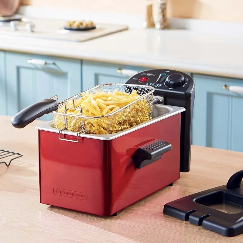 Friteuse semi-pro inox grand volume 3L rouge KFRY Kitchencook - miniature 3 - Zenkaa
