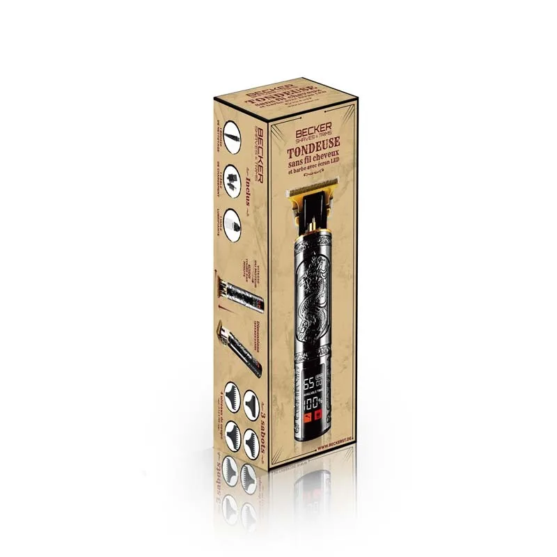 Becker - Dragon Black - Tondeuse sans fil pour cheveux et barbe pour homme avec écran LED noire - miniature 5 - Zenkaa