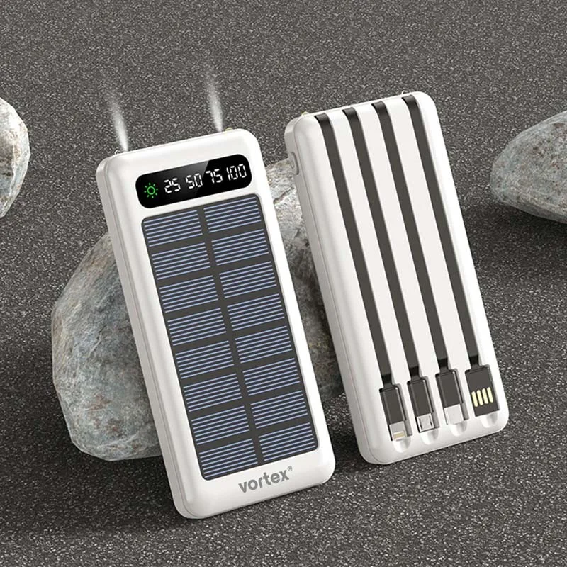BATTERIE EXTERNE SOLAIRE AVEC CÂBLES INTÉGRÉS SOLARHUB WHITE 10 VORTEX - miniature 2 - Zenkaa