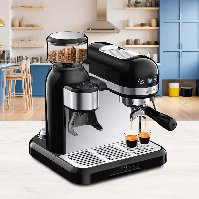 Kitchencook - Machine à expresso avec broyeur - Pression 19 bars - Arrêt automatique - Buse inox - 2 filtres - Plateau chauffant - miniature 2 - Zenkaa