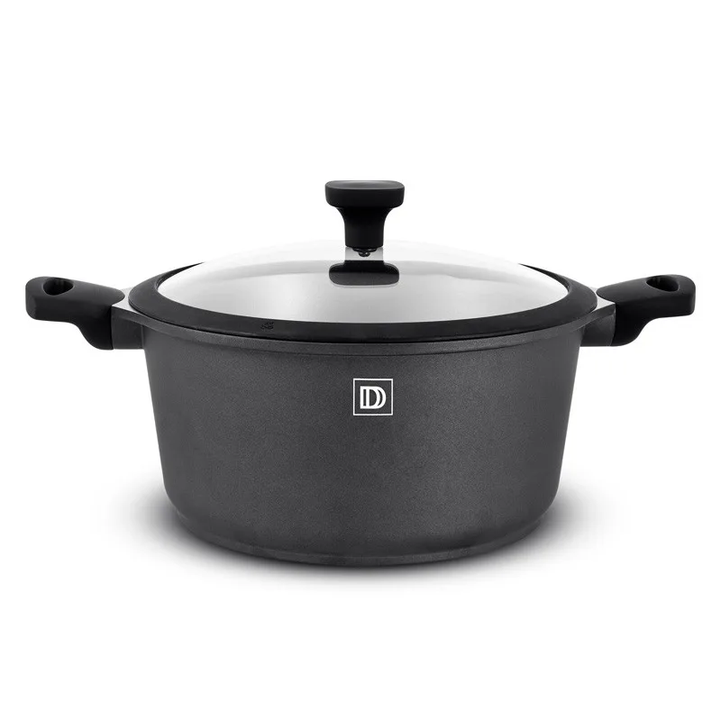 FAITOUT EN FONTE D'ALUMINIUM ANTI-ADHESIF 28CM 6.5L COUVERCLE VERRE TREMPE ET SILICONE TFI CHAMBORD DURAND DUPONT - miniature 2 - Zenkaa