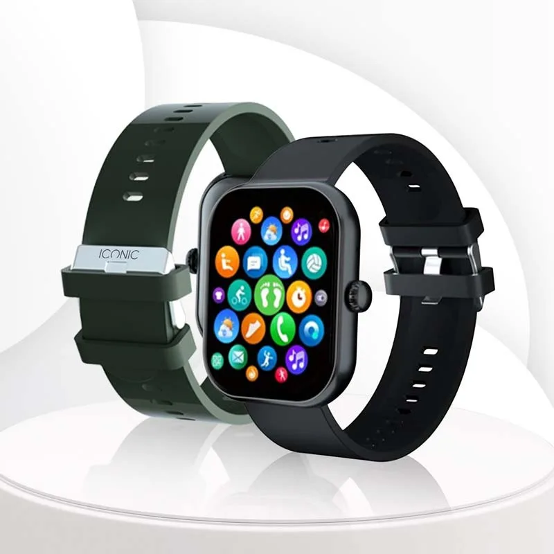 MONTRE CONNECTÉE CADRAN NOIR 2 BRACELETS SILICONE NOIR ET KAKI INWATCH II BLACK ICONIC - miniature 8 - Zenkaa