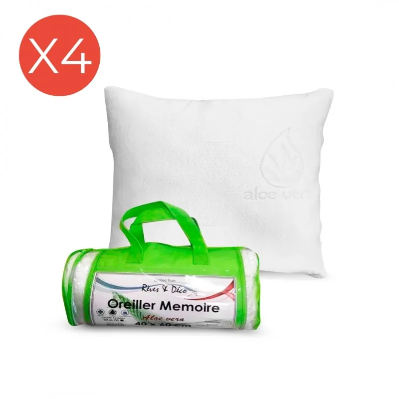 Lot de 4 oreillers mémoire de forme Aloe Vera 40x60 cm - Zenkaa