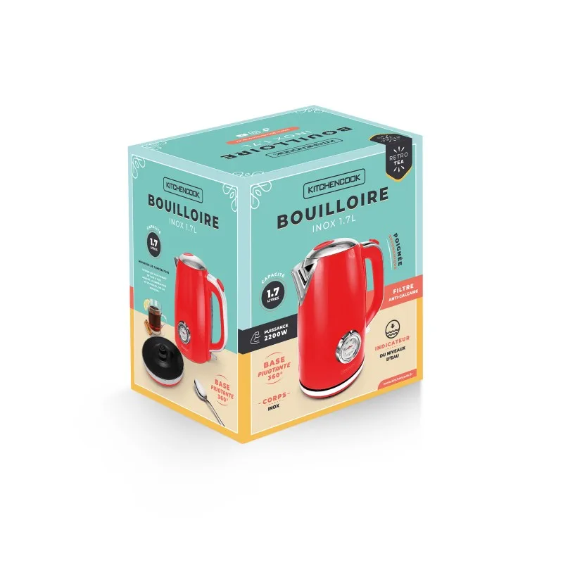 Kitchencook - RETRO_TEA_RED - Rouge - Bouilloire rétro 1,7 L - Thermomètre intégré - 2200 W - miniature 7 - Zenkaa