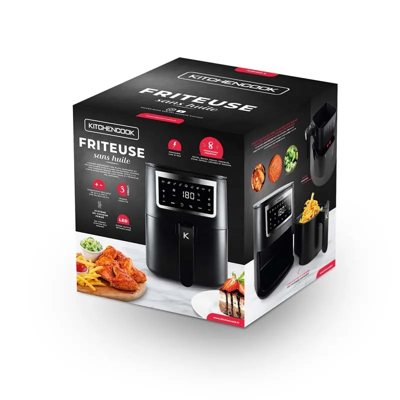 Kitchencook - Friteuse Sans Huile 4L - 8 programmes - Minuterie Numérique - Thermostat Réglable - 1400w - Noir - miniature 4 - Zenkaa