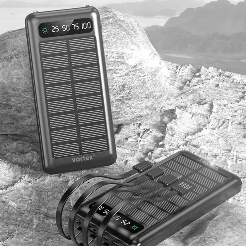 BATTERIE EXTERNE SOLAIRE AVEC CÂBLES INTÉGRÉS SOLARHUB BLACK 10 - VORTEX - miniature 3 - Zenkaa