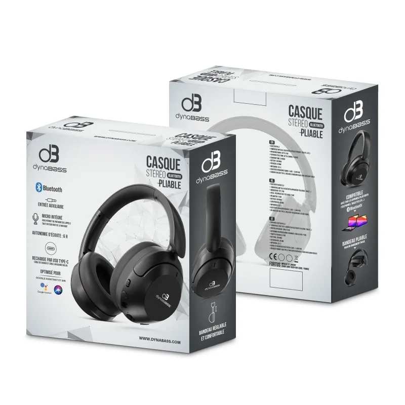 Dynabass - DBX260 BLACK - Noir - Casque Bluetooth pliable - Micro intégré - Entrée auxiliaire - miniature 10 - Zenkaa