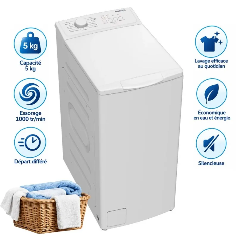 Frigeavia - FRLLT510W - Blanc - Lave-linge top 5 kg - Essorage 1000 tr/min - Classe D - miniature 2 - Zenkaa