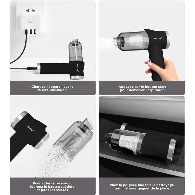 Vortex - CRC90 Black - Aspirateur à main sans fil pliable avec LED et accessoires - miniature 9 - Zenkaa