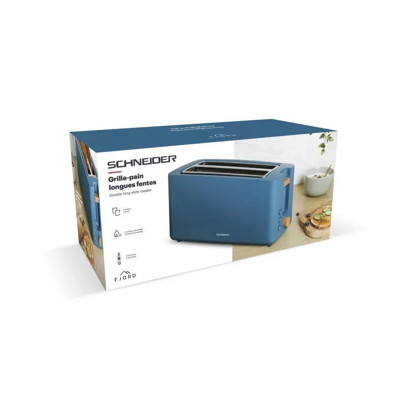 Schneider - SCTON2LBL - Grille-pain longue fente Fjord - 2 fentes - 1550 W - Bleu pétrole - miniature 7 - Zenkaa