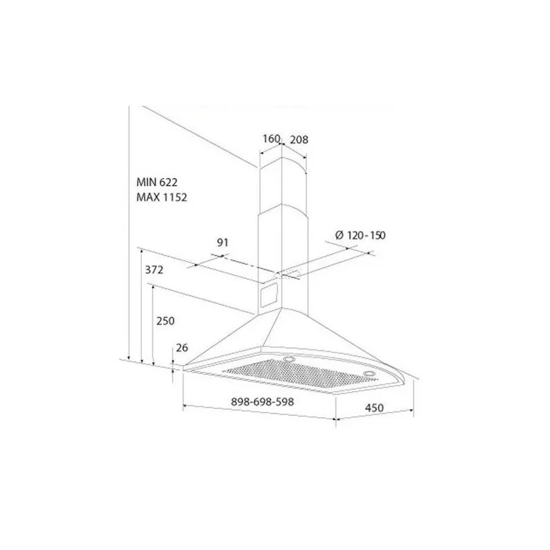 Edesa - ZEN-PIRA92X - Inox - Hotte murale pyramidale 90 cm - 780 m³/h - 250 W - miniature 6 - Zenkaa