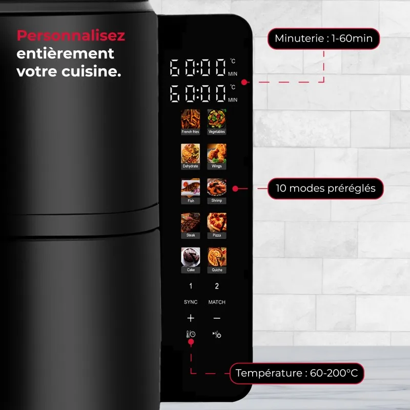 KitchenCook - AIRFLOW 12 LED - Double friteuse à air verticale 12L - 10 programmes - miniature 6 - Zenkaa