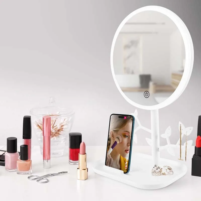 Miroir de table blanc avec LED et porte-bijoux rechargeable MIZO de Yoghi - miniature 3 - Zenkaa