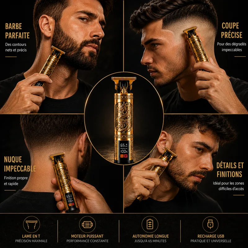 Becker - Dragon Gold - Tondeuse sans fil pour cheveux et barbe pour homme avec écran LED doré - miniature 5 - Zenkaa