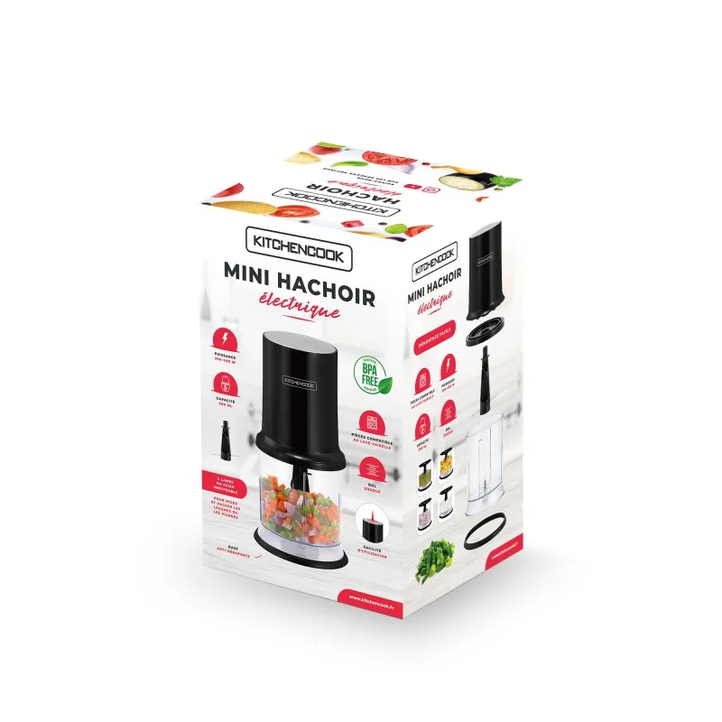 Mini hachoir électrique avec lames en acier inoxydable Mixpod400 black de Kitchencook - miniature 3 - Zenkaa
