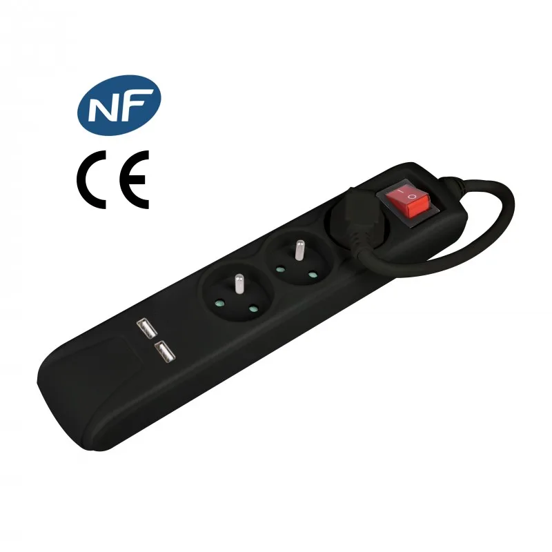 Lot de 3 blocs 3 prises interrupteur 2 ports USB noir FNBKU03 BLACK X3 de la marque Pullman - miniature 2 - Zenkaa