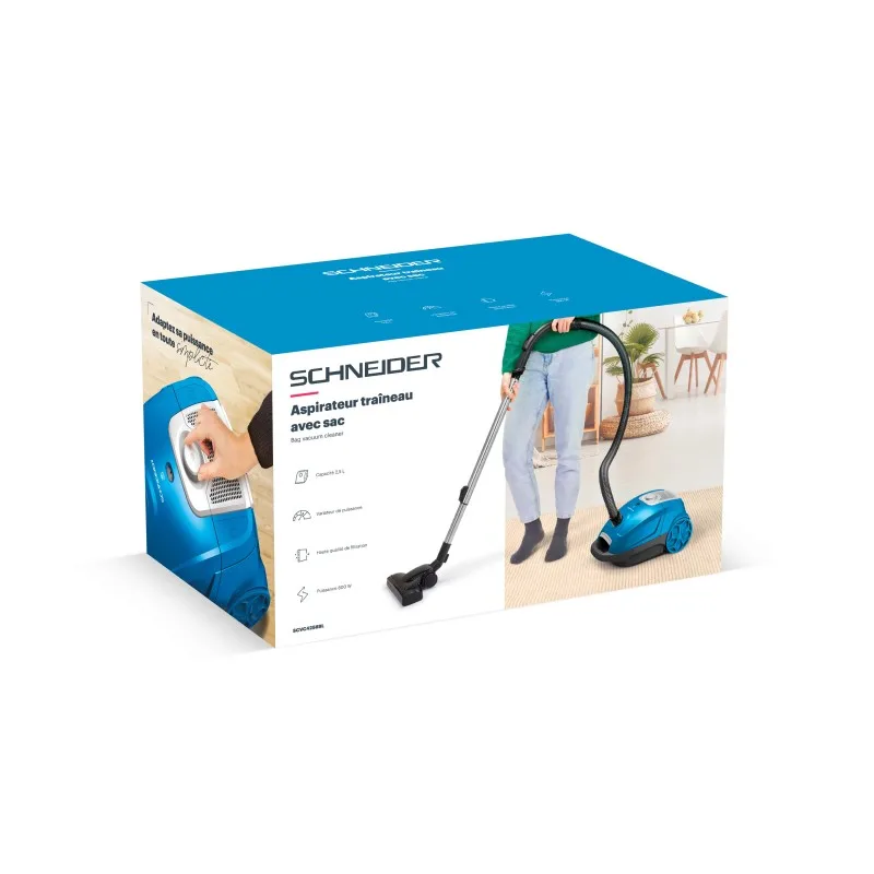Schneider - SCVC4258BL – Bleu – Aspirateur traîneau avec sac – 800W – 2,5L – Filtre HEPA - miniature 6 - Zenkaa
