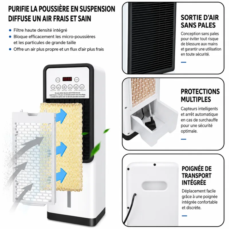 Rafraîchisseur d'air 4-en-1 - Télécommande - Chauffage - 1800 W - miniature 3 - Zenkaa