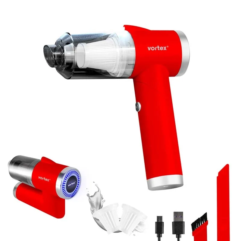 Vortex - CRC90 Red - Aspirateur à main sans fil pliable avec LED et accessoires - miniature 2 - Zenkaa