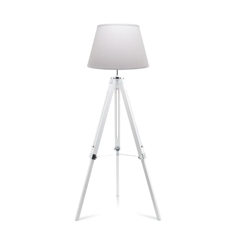 Lett - Pure - Lampadaire trépied bois 145 cm - Pied pin blanc - Abat-jour coton blanc - Design épuré - Zenkaa
