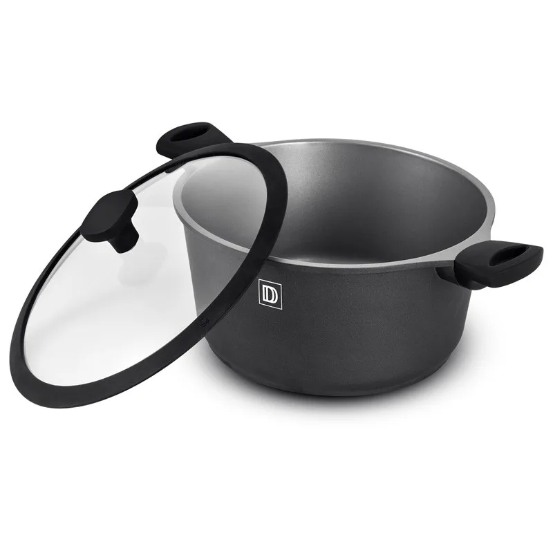 FAITOUT EN FONTE D'ALUMINIUM ANTI-ADHESIF 28CM 6.5L COUVERCLE VERRE TREMPE ET SILICONE TFI CHAMBORD DURAND DUPONT - miniature 3 - Zenkaa