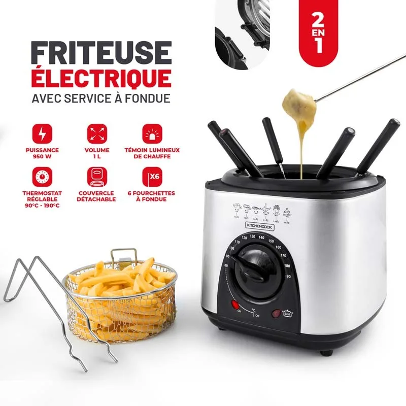 Friteuse électrique 2en1 avec service à fondue LITTLE FRY Kitchencook - Reconditionné - miniature 4 - Zenkaa