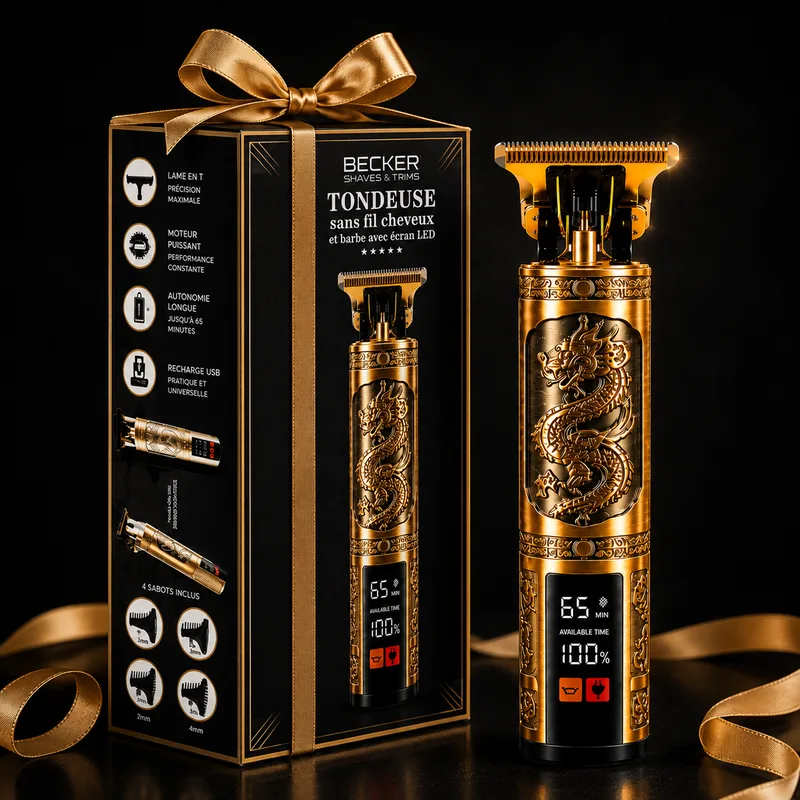 Becker - Dragon Gold - Tondeuse sans fil pour cheveux et barbe pour homme avec écran LED doré - miniature 7 - Zenkaa