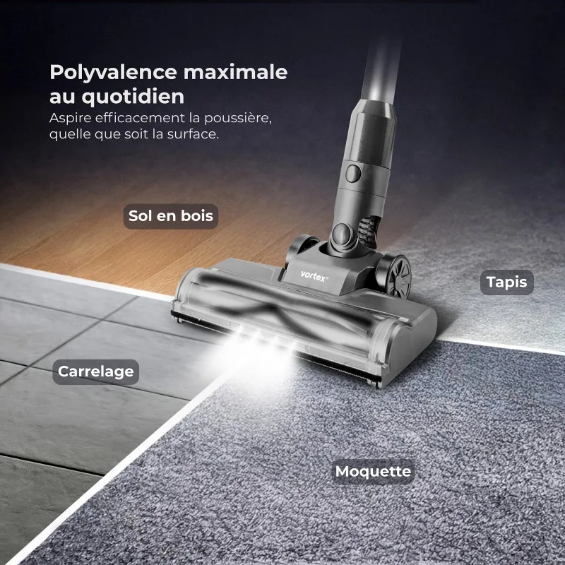 Vortex - Aspirateur balai sans fil - 135W - Autonomie 45min - Filtre Hepa - 2 Modes d’aspiration - miniature 4 - Zenkaa