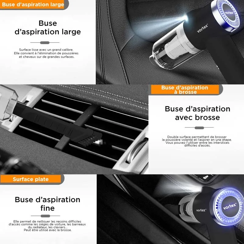 Vortex - CRC90 Black - Aspirateur à main sans fil pliable avec LED et accessoires - miniature 5 - Zenkaa