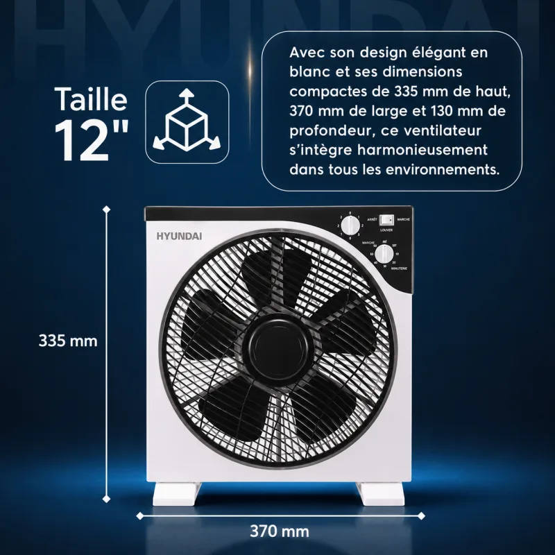Hyundai - HYBF30B - Noir - Ventilateur Box Fan - Minuteur 2 h - 3 vitesses - miniature 4 - Zenkaa