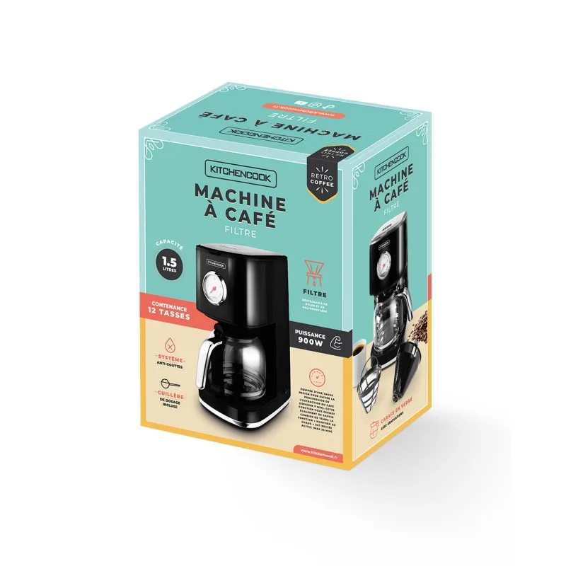 Cafetière style rétro avec filtre nylon réutilisable RETRO COFFEE noir Kitchencook - miniature 4 - Zenkaa