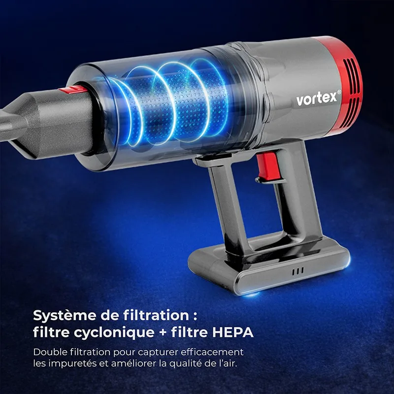Vortex - Aspirateur balai cyclonique 2 en 1 - 130w - Filtre Hepa - Autonomie(35min) - Lumière Led - Indicateur de batterie - miniature 3 - Zenkaa