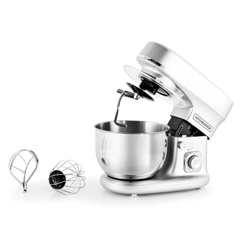 Kitchencook - Robot pétrin 5L - 1300W - 6 intensités - Bol amovible acier inoxydable - Crochet à pâte - Fouet à fils - Zenkaa