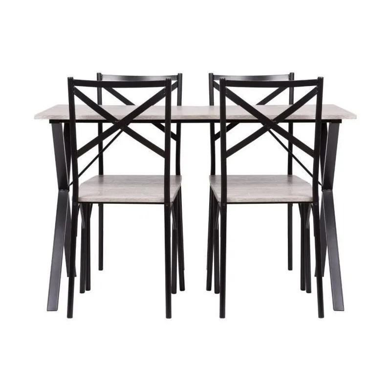 COUNTRY TABLE + 4 CHAISE - EN MDF FINITION PVC - COULEUR GRIS ET NOIR HT20C205 - miniature 3 - Zenkaa