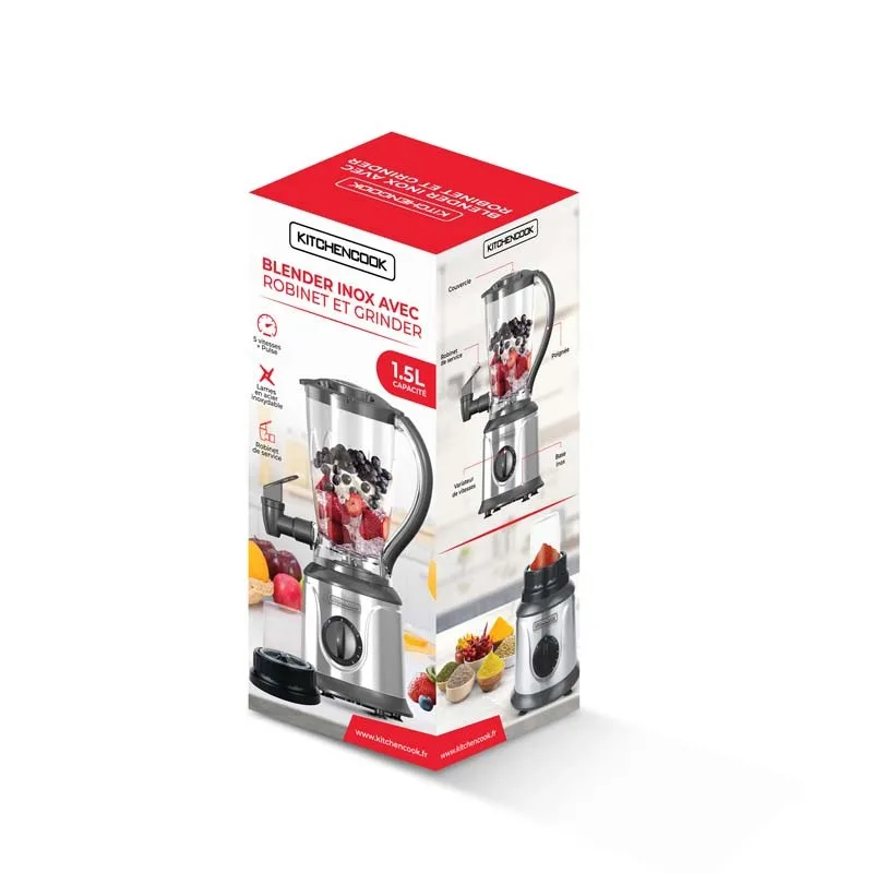 Kitchencook - JUICE HUB - Blender avec mini broyeur - 500 W - Bol 1,5 L - 5 vitesses - miniature 5 - Zenkaa