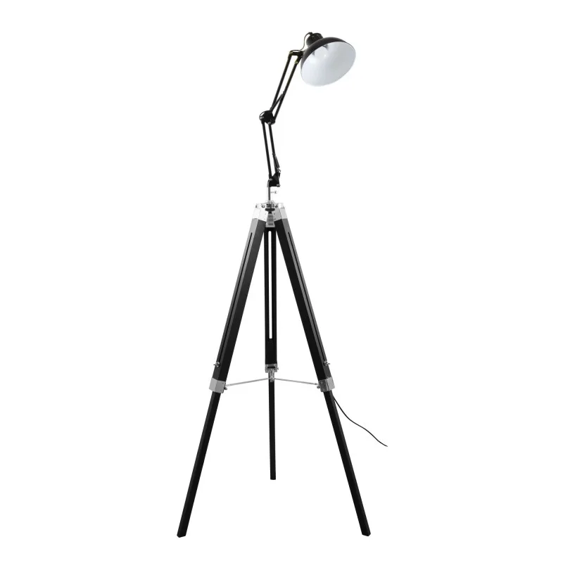 Gasoline - OFFICE Noir - Lampadaire décoratif - Bois et métal - Pied 170 cm - Abat-jour 20 cm - Zenkaa