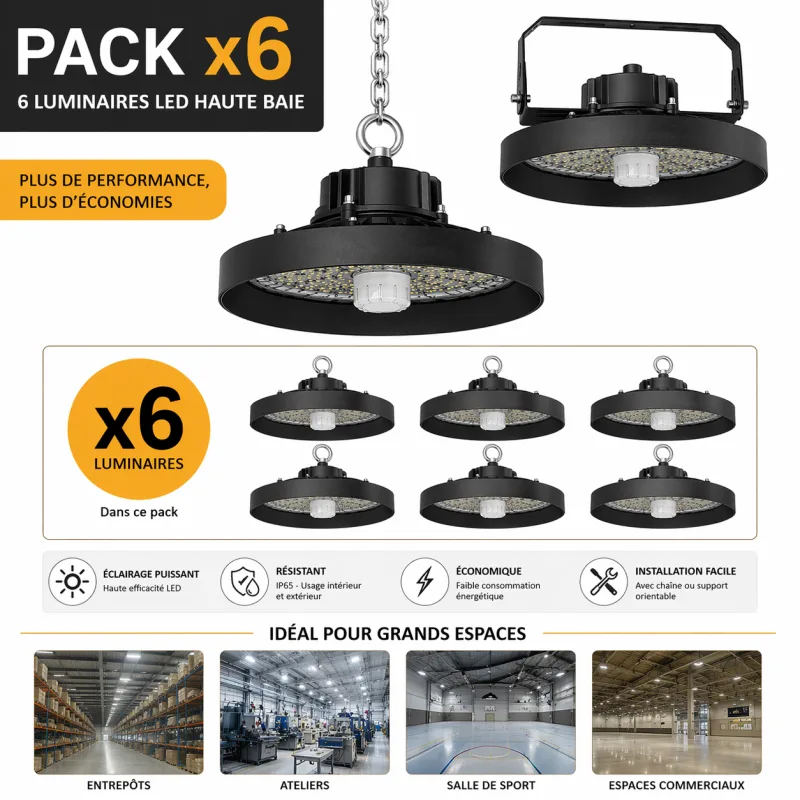 Pullman - UFO 250 - Noir - Pack 6 Highbay LED industriel - Capteur mouvement - Intensité réglable - miniature 3 - Zenkaa