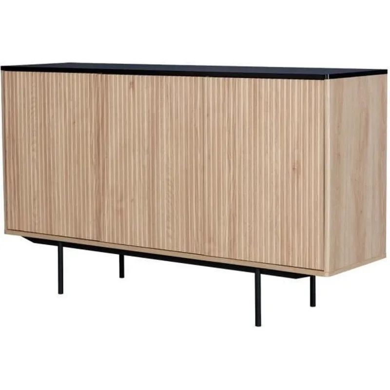 MEMPHIS BUFFET - DÉCOR BOIS ET NOIR - 3 PORTES FAMEMPHISBUF3P - miniature 4 - Zenkaa
