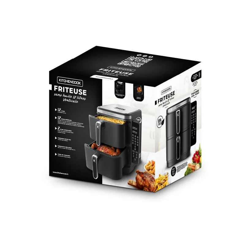 KitchenCook - AIRFLOW 12 - Double friteuse à air verticale 12L - 12 programmes - miniature 5 - Zenkaa