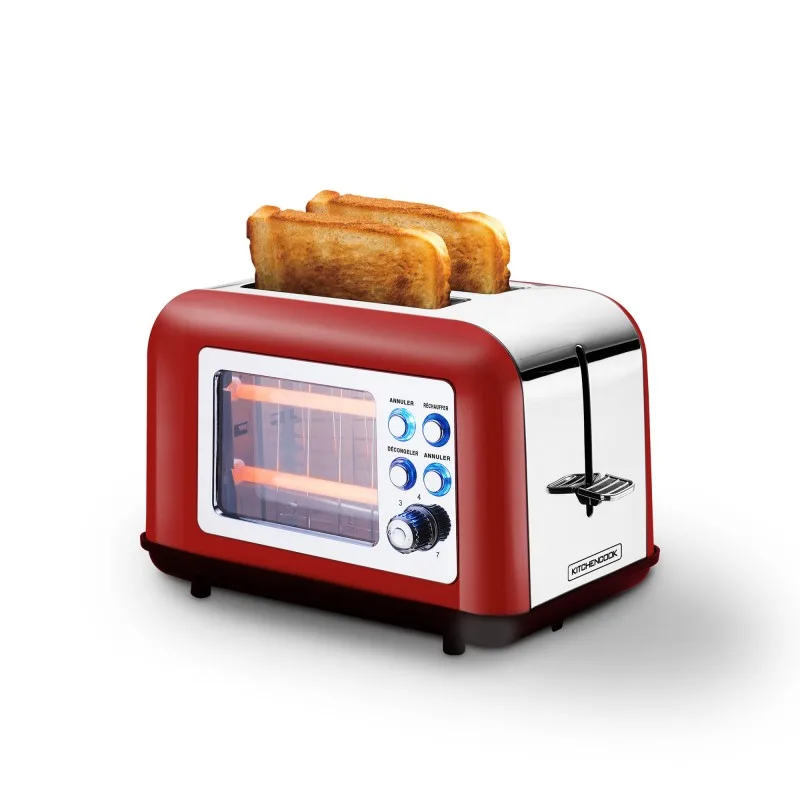 Kitchencook - TOASTEO_GLASS_RED - Grille-pain avec fenêtre - 2 larges fentes - 800 W - Rouge - miniature 2 - Zenkaa
