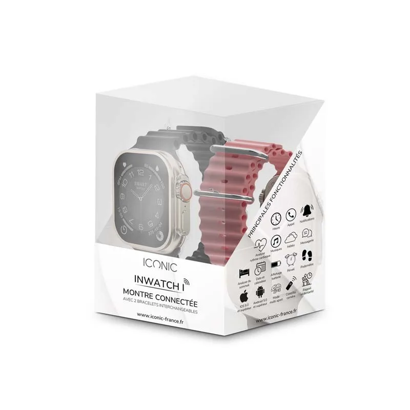 MONTRE CONNECTÉE CADRAN GOLD 2 BRACELETS SILICONE NOIR ET ROSE INWATCH I GOLD ICONIC - miniature 6 - Zenkaa
