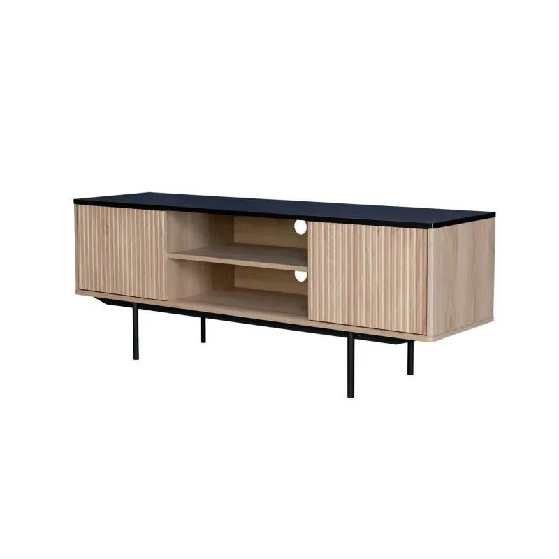 MEMPHIS MEUBLE TV 2 PORTES - DÉCOR BOIS ET NOIR FAMEMPHISMTV2P - miniature 3 - Zenkaa