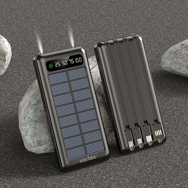 BATTERIE EXTERNE SOLAIRE AVEC CÂBLES INTÉGRÉS SOLARHUB BLACK 10 - VORTEX - miniature 2 - Zenkaa