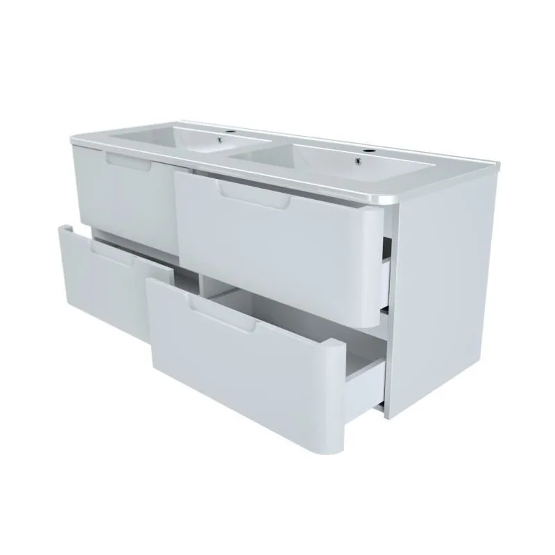 RONDO 120 MEUBLE DE SALLE DE BAIN SUSPENDU - 4 TIROIRS + VASQUE - BLANC RONDOSET120WHT - miniature 4 - Zenkaa