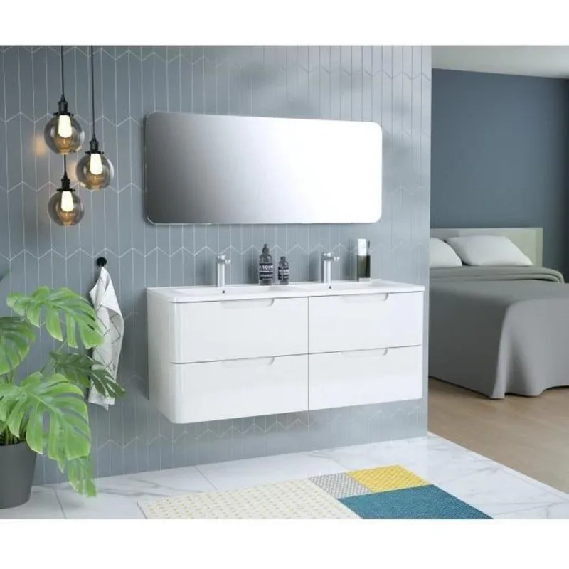RONDO 120 MEUBLE DE SALLE DE BAIN SUSPENDU - 4 TIROIRS + VASQUE - BLANC RONDOSET120WHT - miniature 2 - Zenkaa